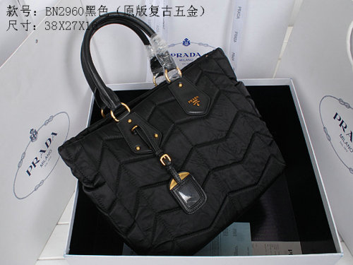 2014 Prada wrinkle nylon fabric tote bag BN2960 black for sale
